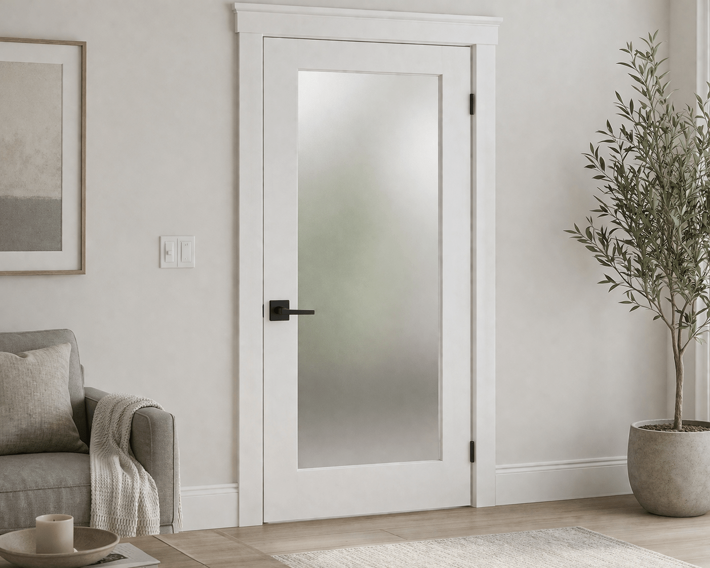 1 Panel Shaker Frosted Glass Pre - Hung Door 80