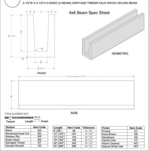 MENA FAUX WOOD CEILING BEAM- PRIMED TAN