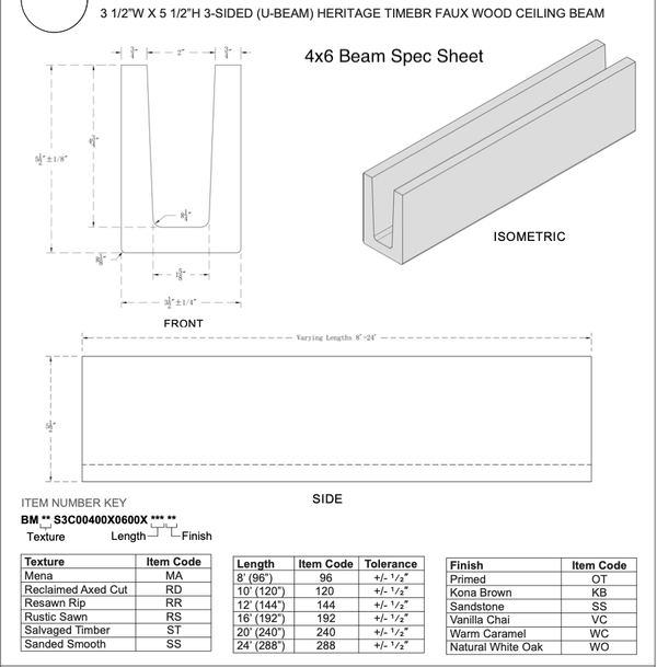 MENA HERITAGETIMBER FAUX WOOD CEILING BEAM, NATURAL WHITE OAK - CrownCornice Mouldings & Millworks Inc.