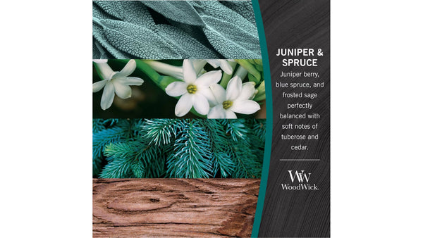 Woodwick Juniper & Spruce Candle - CrownCornice Mouldings & Millworks Inc.