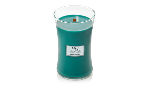 Woodwick Juniper & Spruce Candle - CrownCornice Mouldings & Millworks Inc.